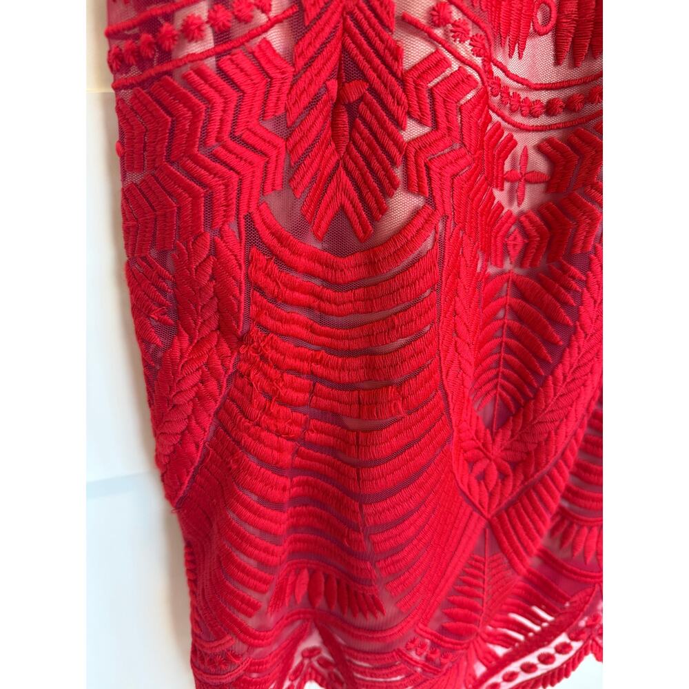 Bardot Embroidered Mesh Cocktail Dress Red XS Sheath Lace Overlay - Picture 6 of 10